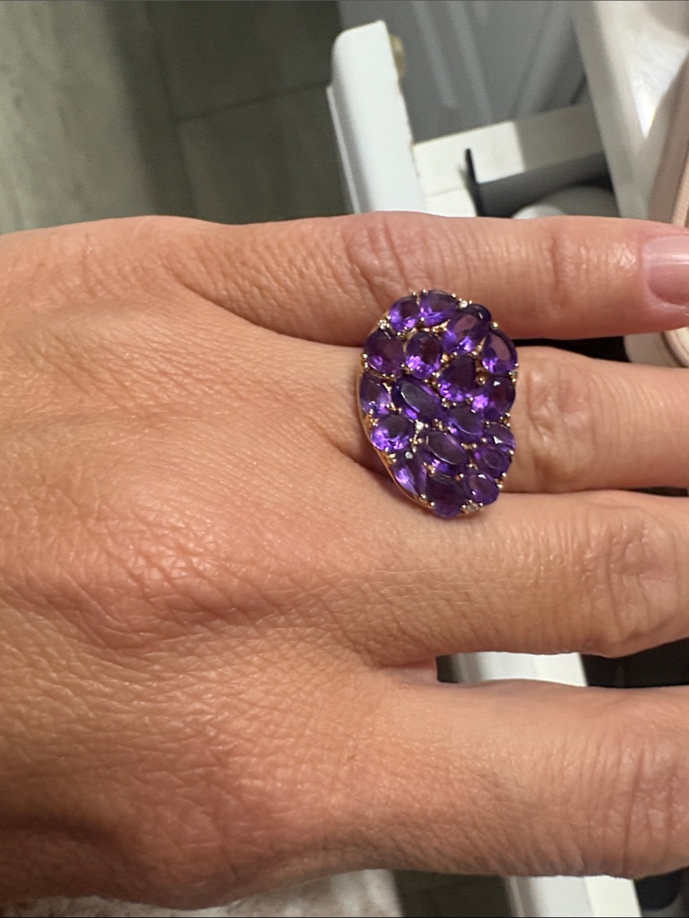 Gold-Tone Purple Cluster Cocktail Ring
